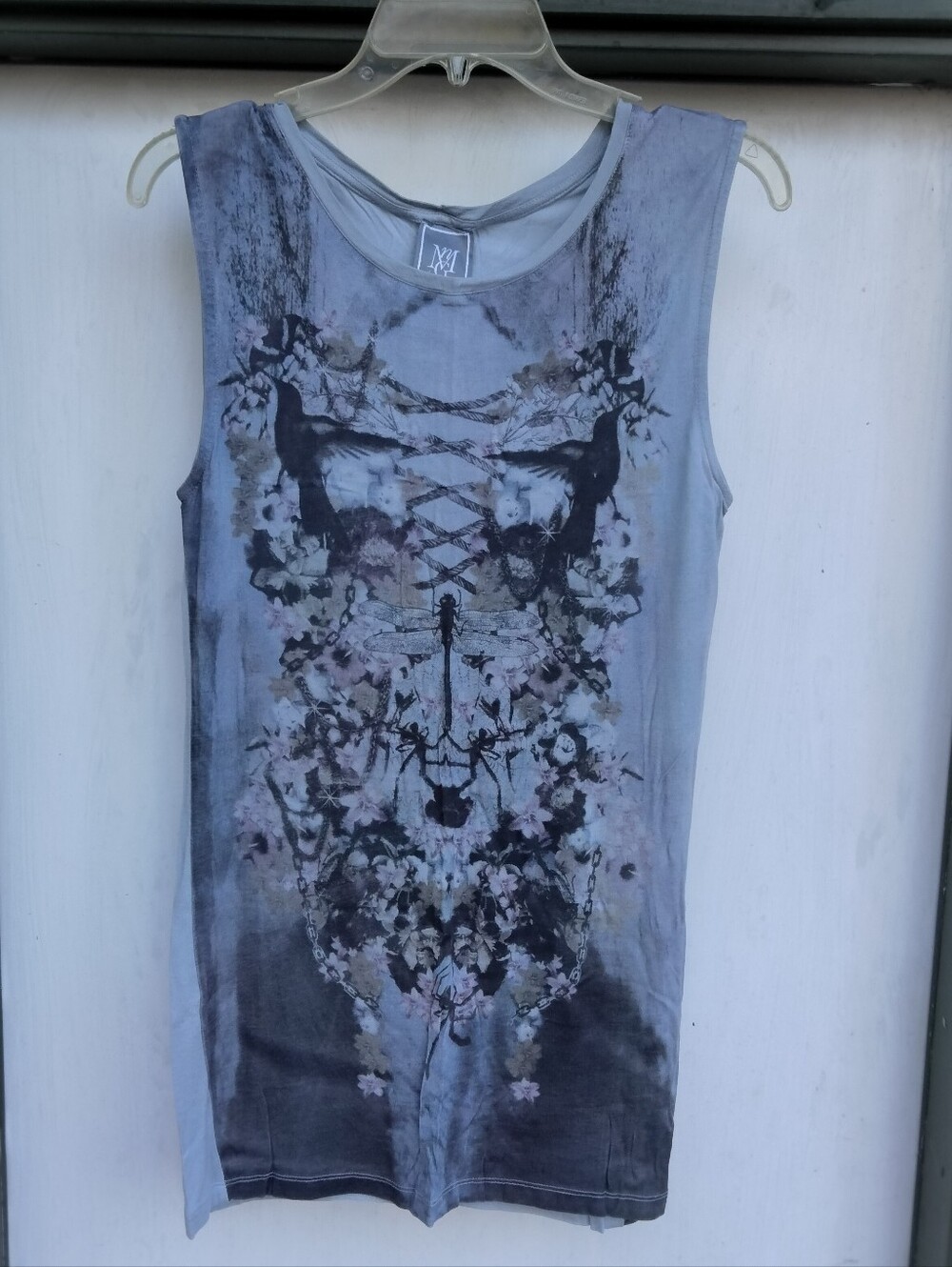 MNG Jeans Mango Y2K Lavender Graphic Bird & Floral Print Tank Top Women’s Size M